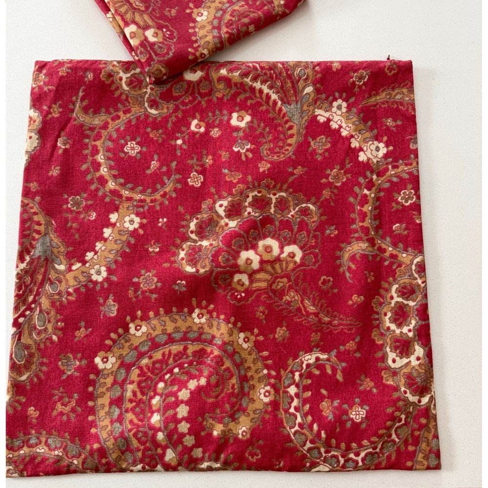 Pottery Barn TWO 20" Square Cotton Linen‎ Chalet Pillow Cover Red Green Paisley